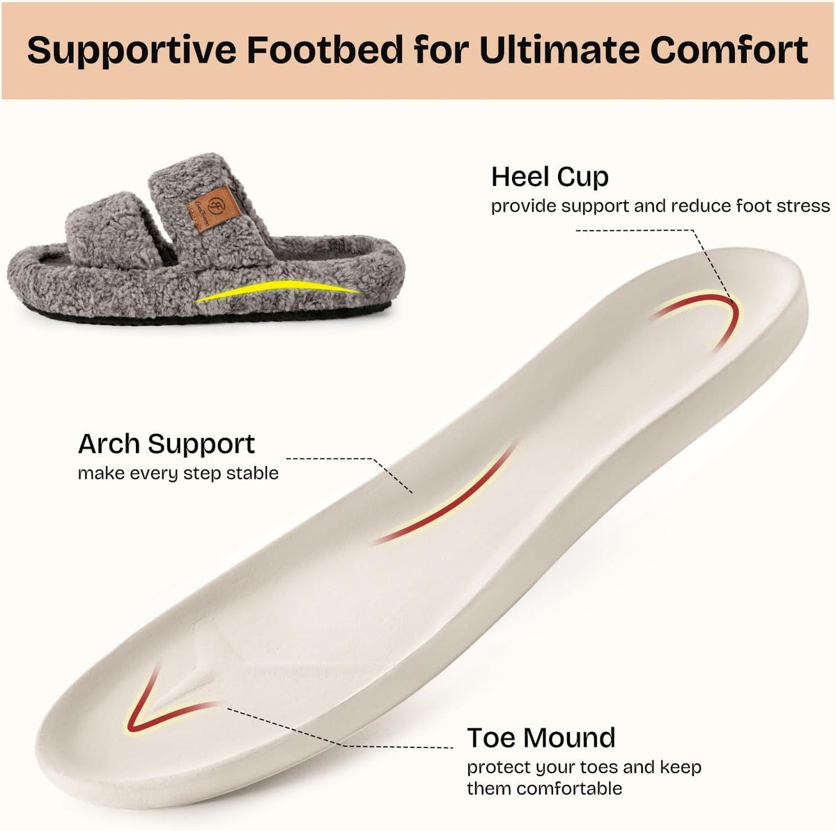 EverFoams Womens Fuzzy Open-toe Slippers Memory Foam Indoor House Shoes