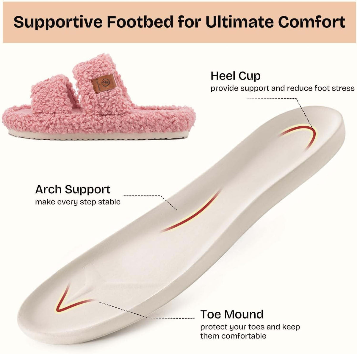 EverFoams Womens Fuzzy Open-toe Slippers Memory Foam Indoor House Shoes