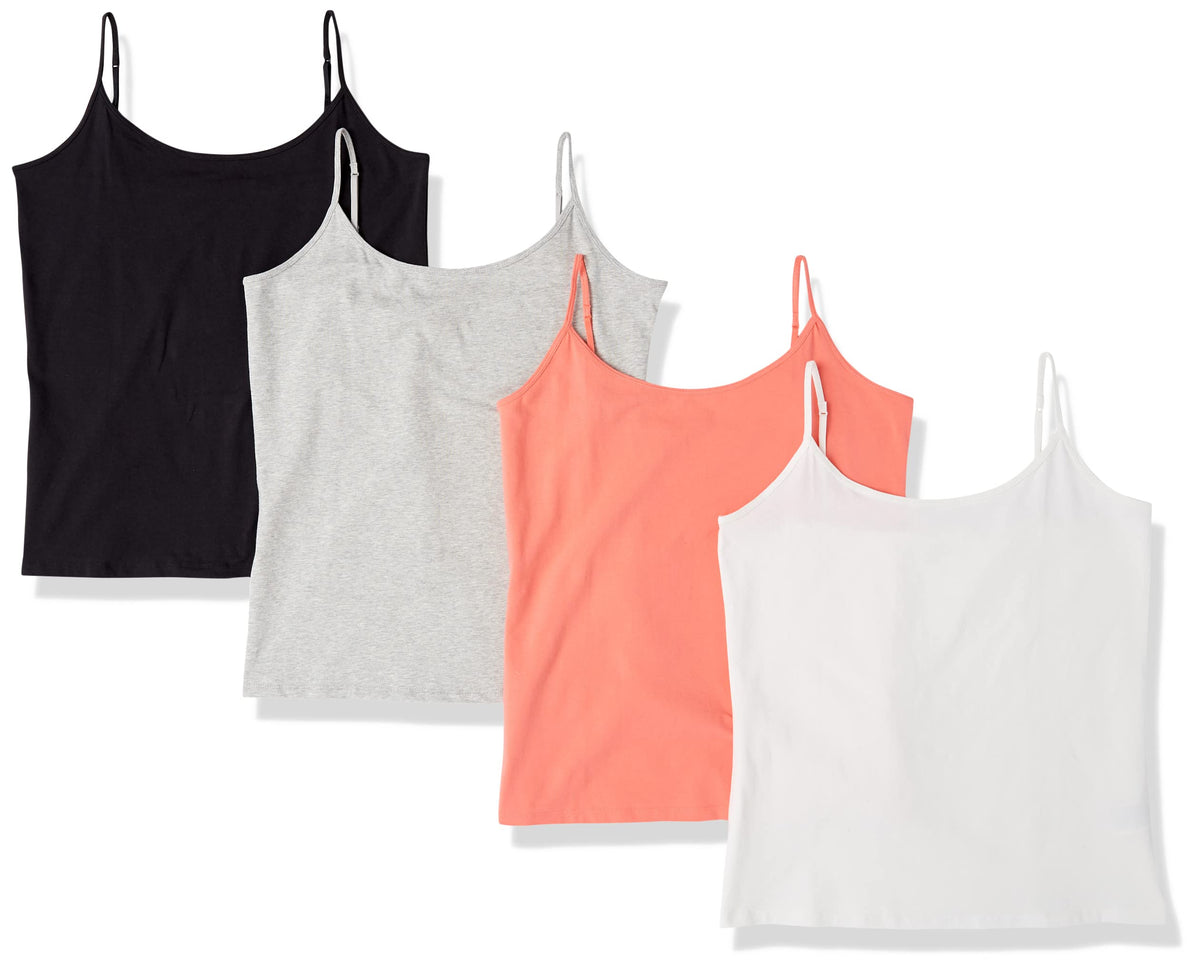 Amazon Essentials Women's Slim-Fit Camisole for Layering and Everyday Wear, Pack of 4
