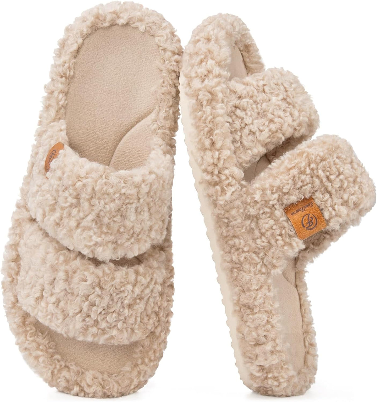 EverFoams Womens Fuzzy Open-toe Slippers Memory Foam Indoor House Shoes