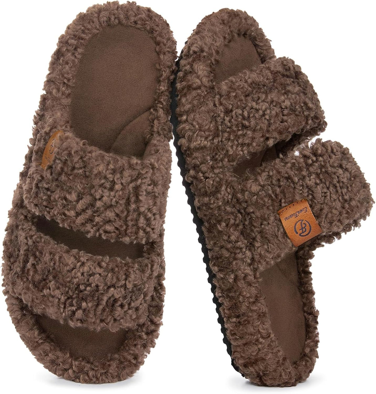EverFoams Womens Fuzzy Open-toe Slippers Memory Foam Indoor House Shoes