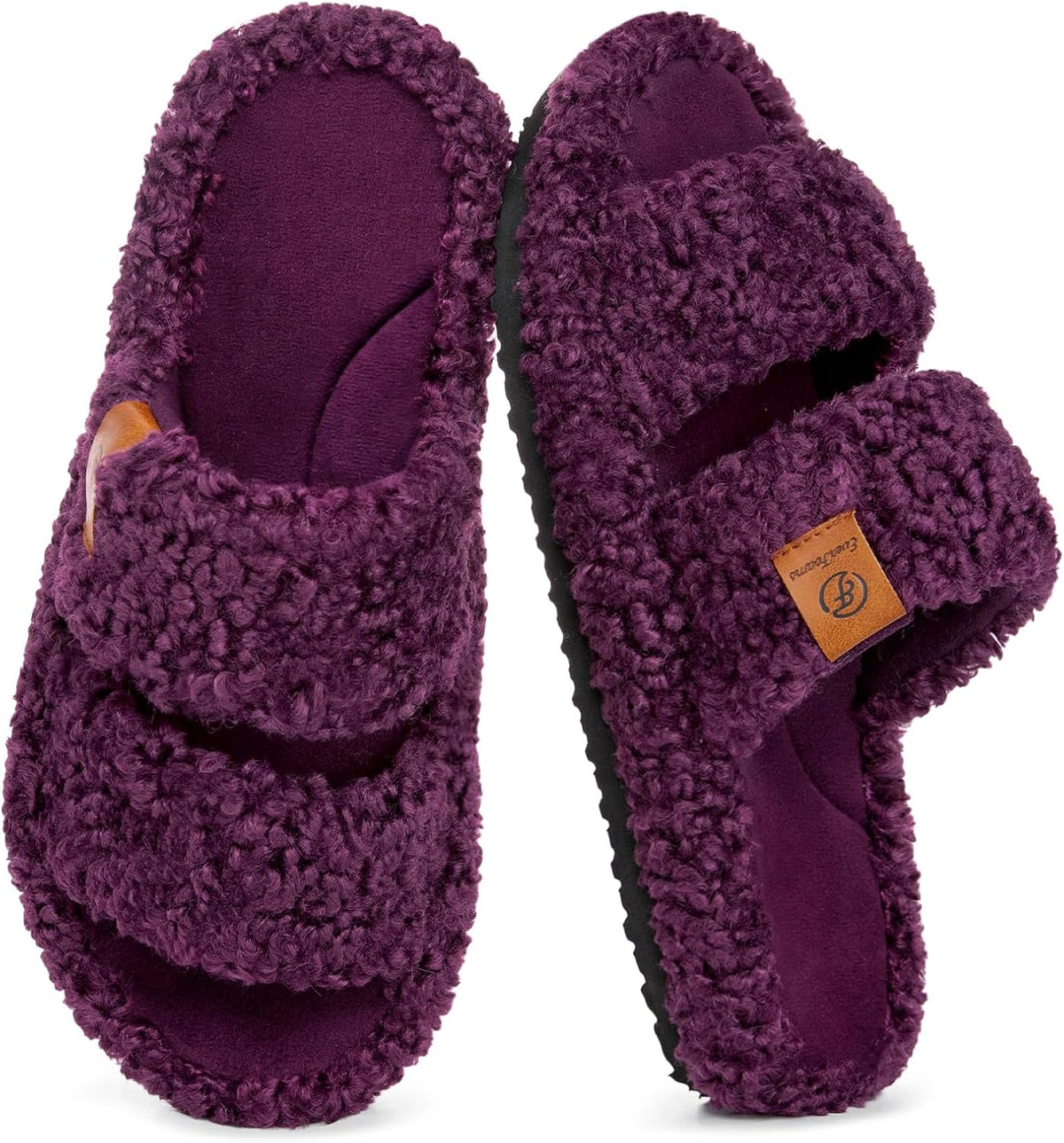 EverFoams Womens Fuzzy Open-toe Slippers Memory Foam Indoor House Shoes
