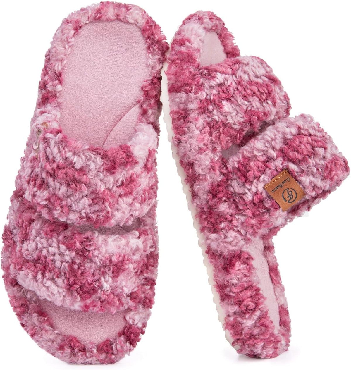 EverFoams Womens Fuzzy Open-toe Slippers Memory Foam Indoor House Shoes