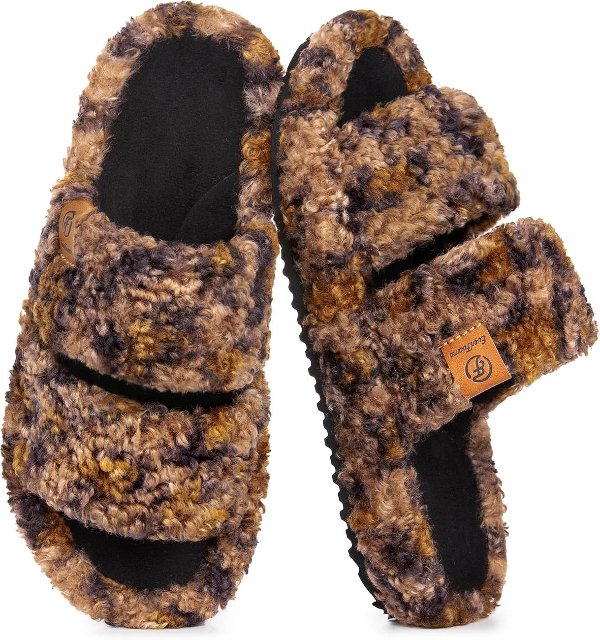 EverFoams Womens Fuzzy Open-toe Slippers Memory Foam Indoor House Shoes