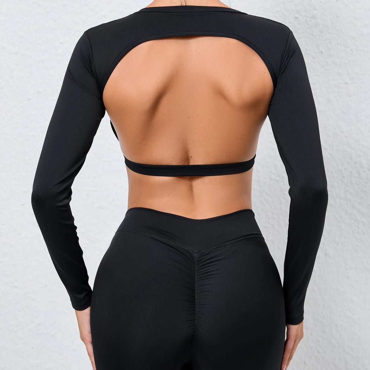 Custom Logo Sexy Hollow Back Long Sleeve Crop Tops for Women Sport Yoga Gym Fitness Outfit High Elasticity Padded Plain Crop Top