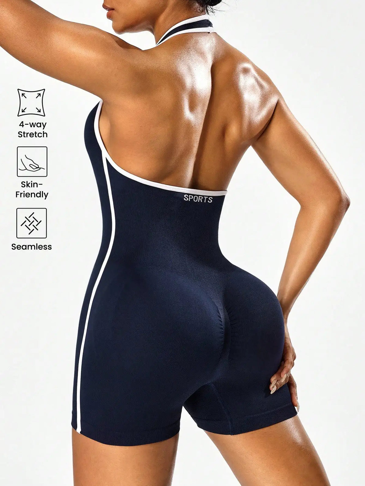 Combinaison de yoga à bandoulière avec design bloquant les couleurs, combinaison d'entraînement dos nu pour femme, vêtements d'extérieur pour le fitness transfrontalier et