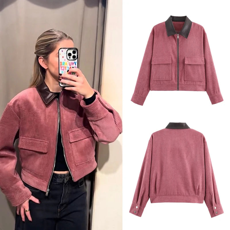 Veste décontractée rose SLTNX pour femme, coupe ample, style streetwear, avec fermeture éclair et poches, idéale pour la détente et le quotidien