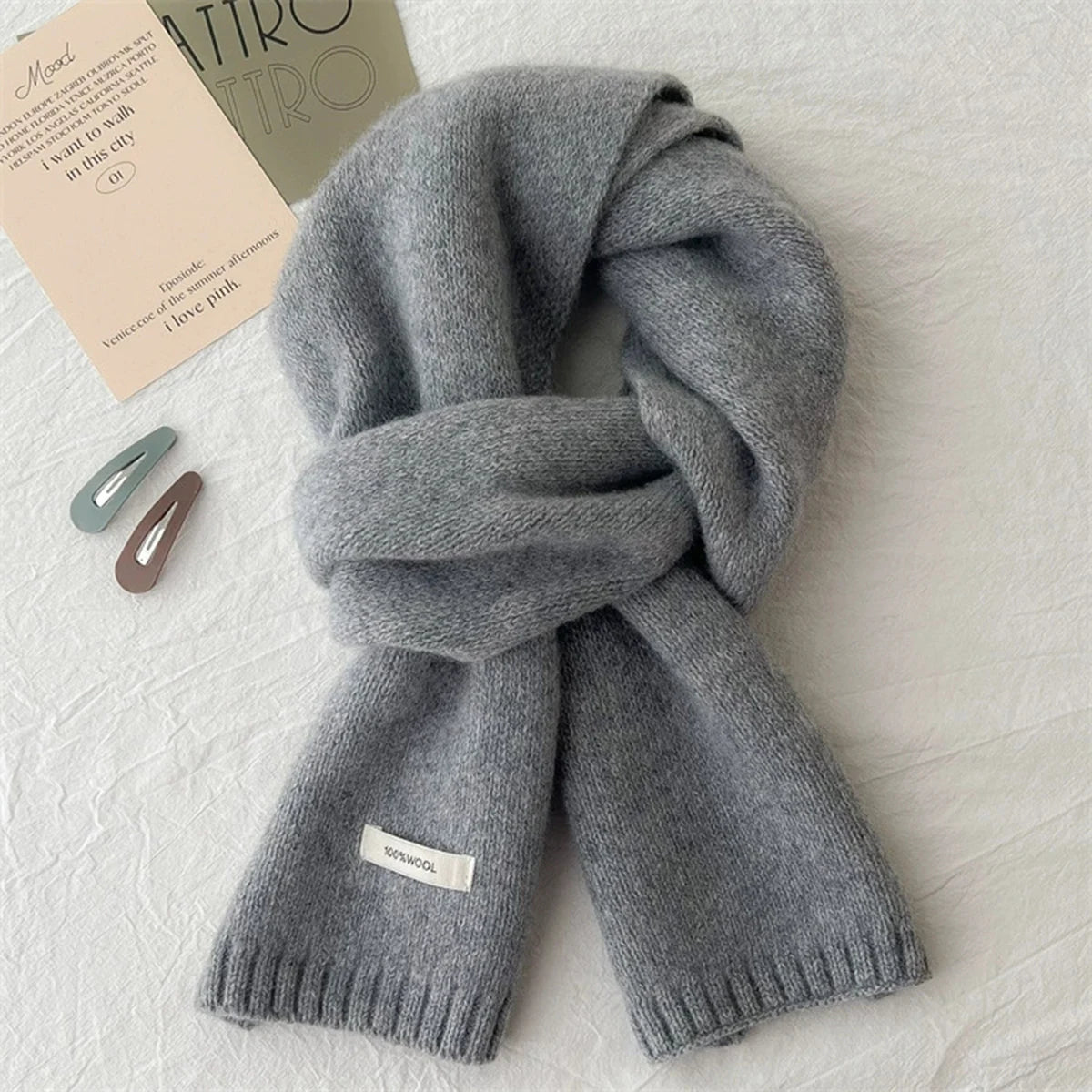 Écharpe longue tricotée 100% laine pour hommes et femmes, couleur unie, mode confortable, toutes saisons, hiver, automne, chaud, usage quotidien en plein air, 1 pièce