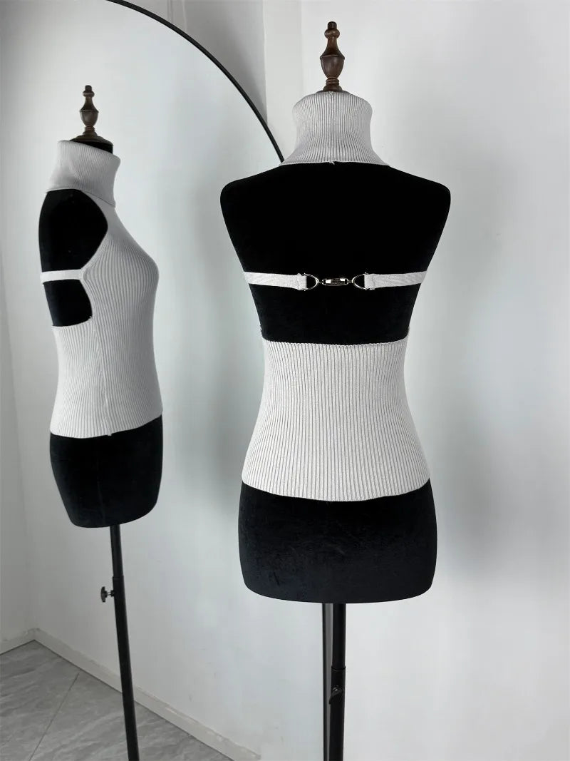 Trendix évider pull ensembles pour femmes 2025 automne nouveau à manches longues tricots châle costumes Sexy dos nu tricot débardeur 2 pièces ensemble