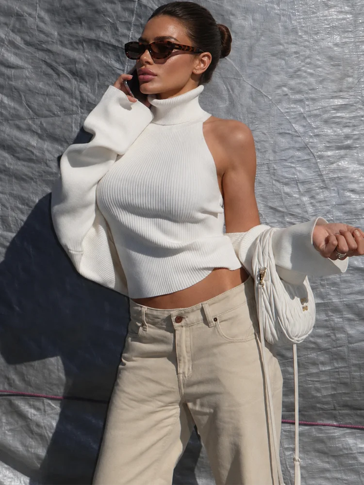 Trendix évider pull ensembles pour femmes 2025 automne nouveau à manches longues tricots châle costumes Sexy dos nu tricot débardeur 2 pièces ensemble