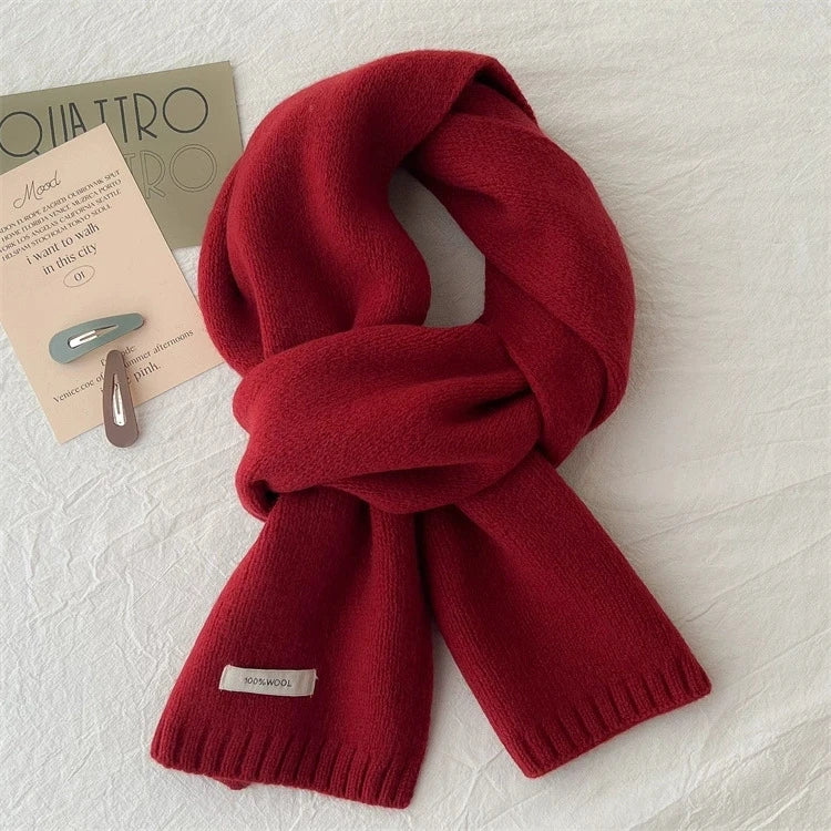 Écharpe longue tricotée 100% laine pour hommes et femmes, couleur unie, mode confortable, toutes saisons, hiver, automne, chaud, usage quotidien en plein air, 1 pièce