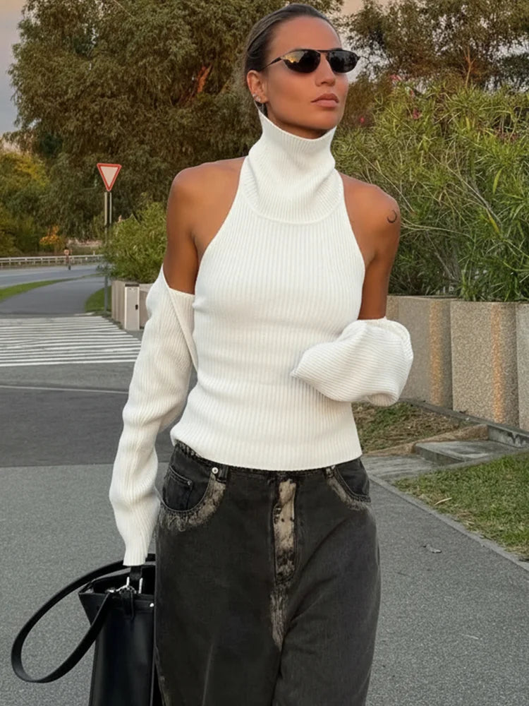 Trendix évider pull ensembles pour femmes 2025 automne nouveau à manches longues tricots châle costumes Sexy dos nu tricot débardeur 2 pièces ensemble
