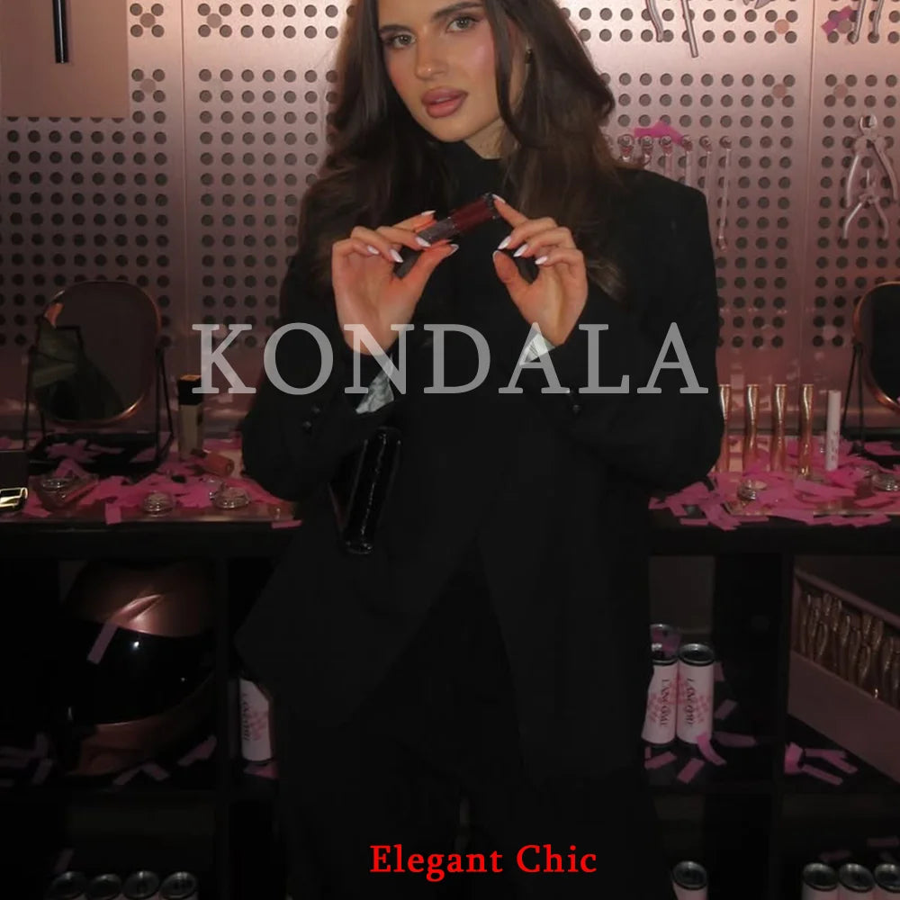 Blazer tendance noir KONDALA pour femme, col roulé, idéal pour le bureau, les fêtes et les vacances, collection Printemps-Automne 2026