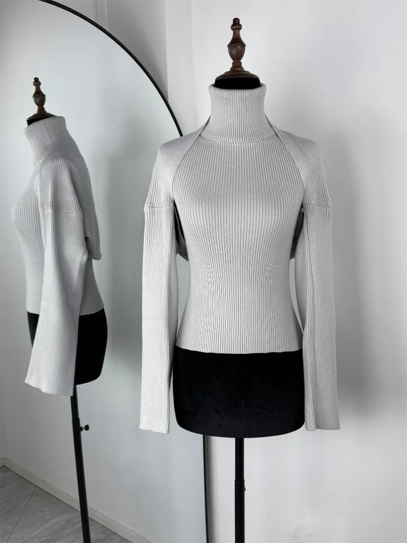 Trendix évider pull ensembles pour femmes 2025 automne nouveau à manches longues tricots châle costumes Sexy dos nu tricot débardeur 2 pièces ensemble