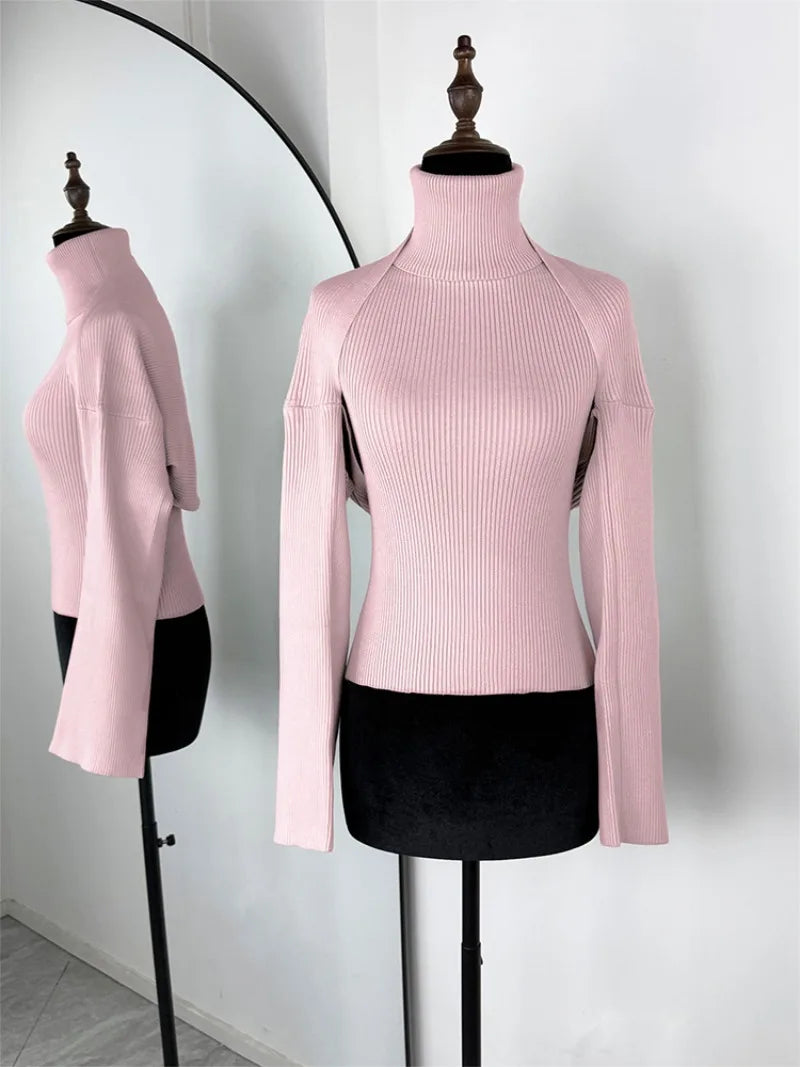 Trendix évider pull ensembles pour femmes 2025 automne nouveau à manches longues tricots châle costumes Sexy dos nu tricot débardeur 2 pièces ensemble