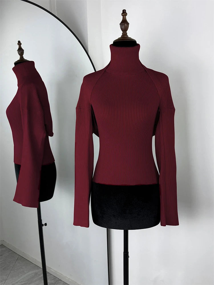Trendix évider pull ensembles pour femmes 2025 automne nouveau à manches longues tricots châle costumes Sexy dos nu tricot débardeur 2 pièces ensemble