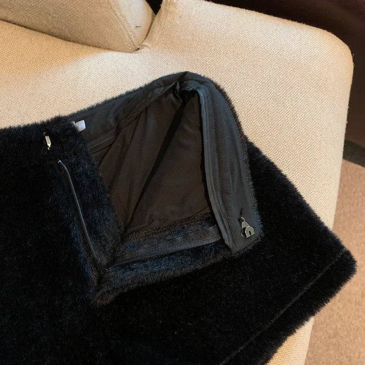 Short en Fausse Fourrure pour Femme, Vêtement Décontracté, Couleur Unie, Taille Haute, Collection Automne Hiver