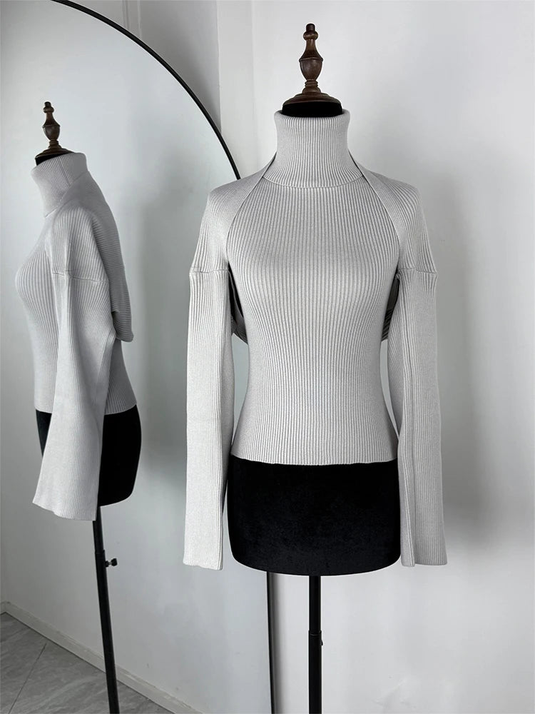 Trendix évider pull ensembles pour femmes 2025 automne nouveau à manches longues tricots châle costumes Sexy dos nu tricot débardeur 2 pièces ensemble