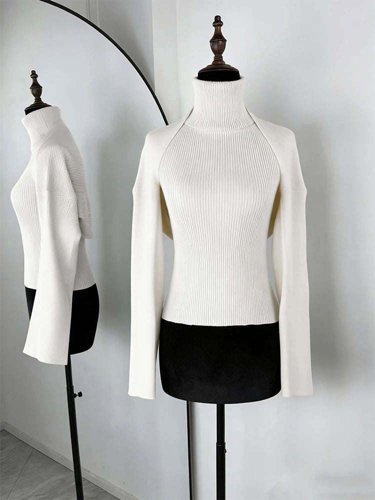 Trendix évider pull ensembles pour femmes 2025 automne nouveau à manches longues tricots châle costumes Sexy dos nu tricot débardeur 2 pièces ensemble