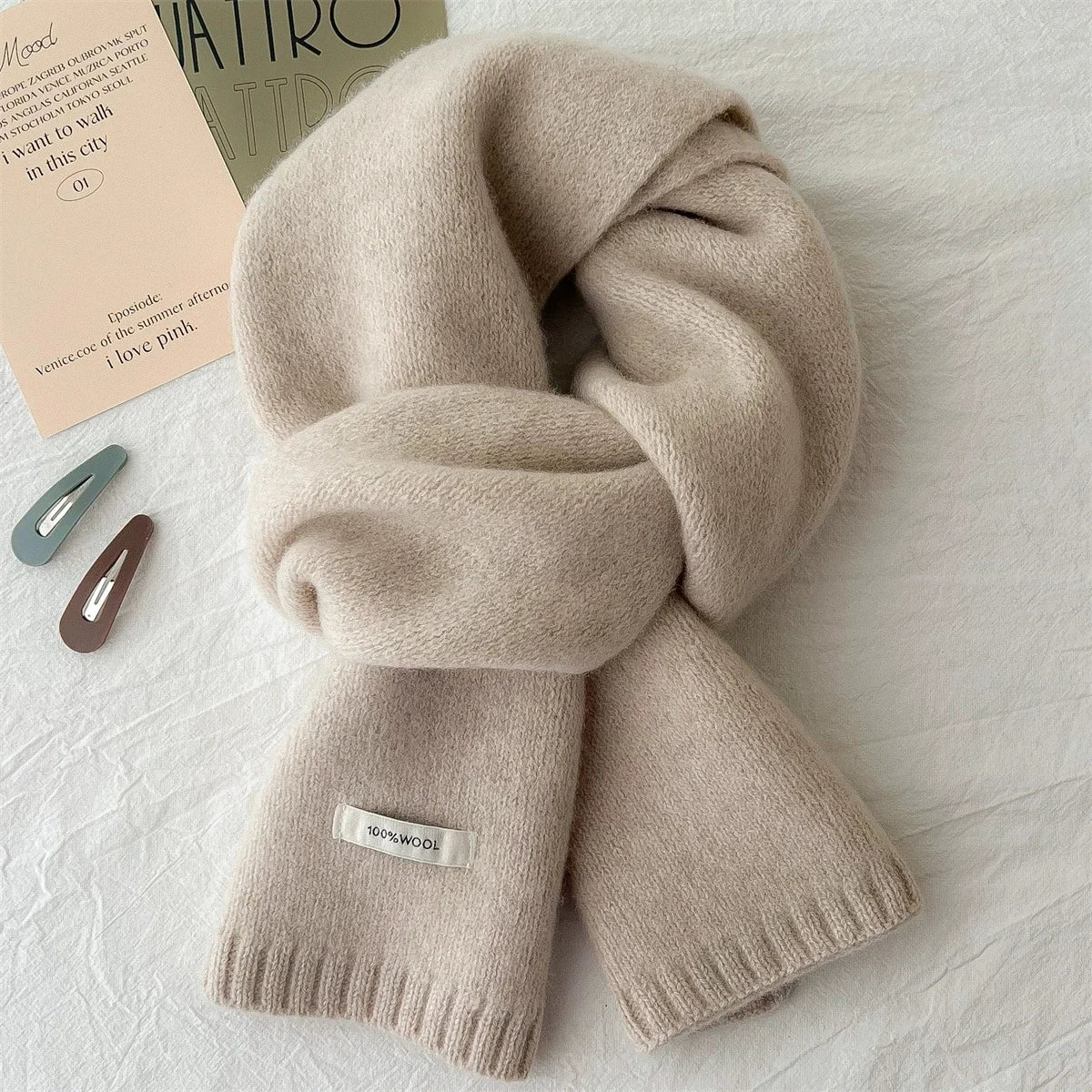 Écharpe longue tricotée 100% laine pour hommes et femmes, couleur unie, mode confortable, toutes saisons, hiver, automne, chaud, usage quotidien en plein air, 1 pièce