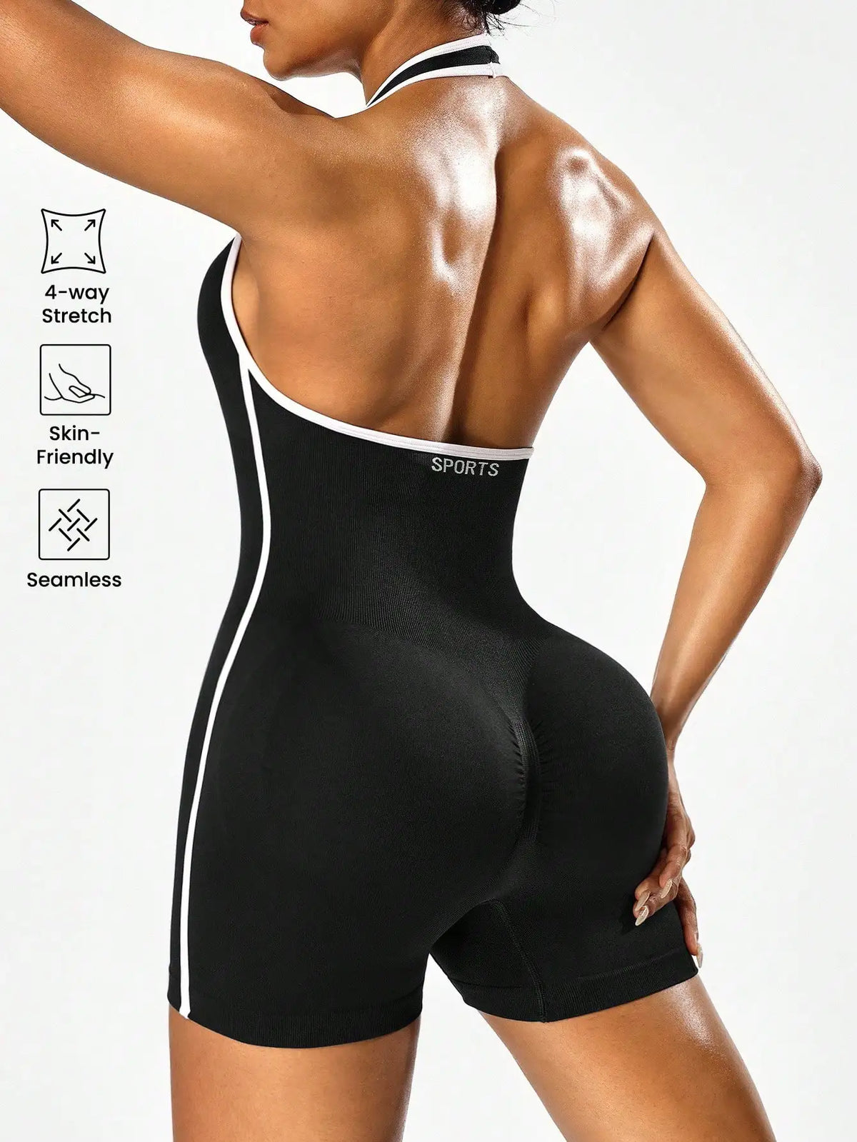 Combinaison de yoga à bandoulière avec design bloquant les couleurs, combinaison d'entraînement dos nu pour femme, vêtements d'extérieur pour le fitness transfrontalier et