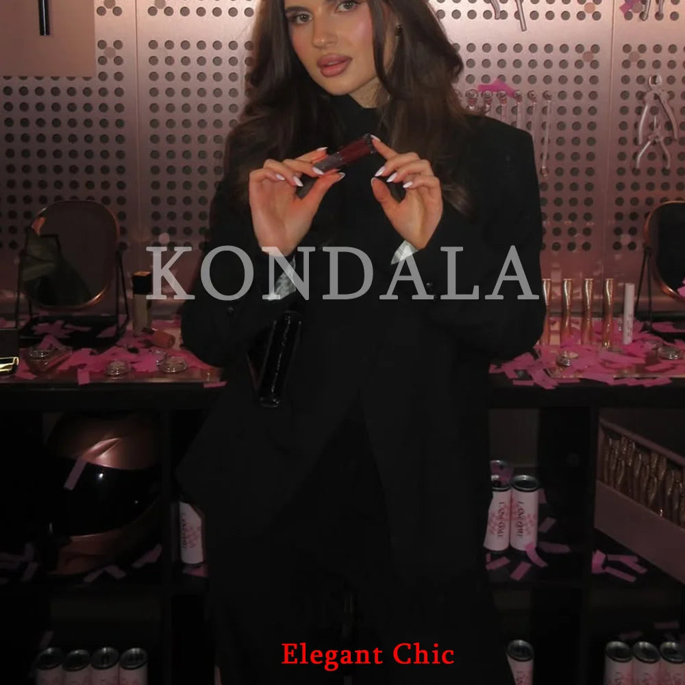 Blazer tendance noir KONDALA pour femme, col roulé, idéal pour le bureau, les fêtes et les vacances, collection Printemps-Automne 2026