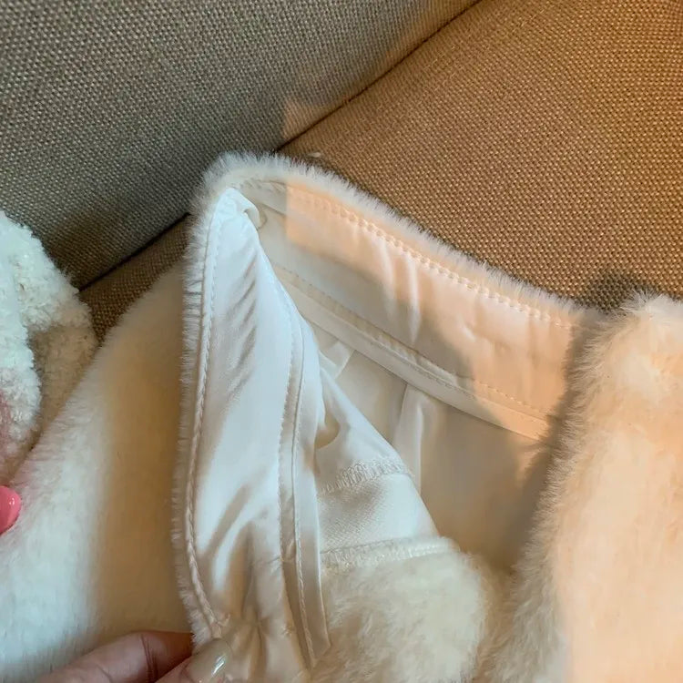 Short en Fausse Fourrure pour Femme, Vêtement Décontracté, Couleur Unie, Taille Haute, Collection Automne Hiver