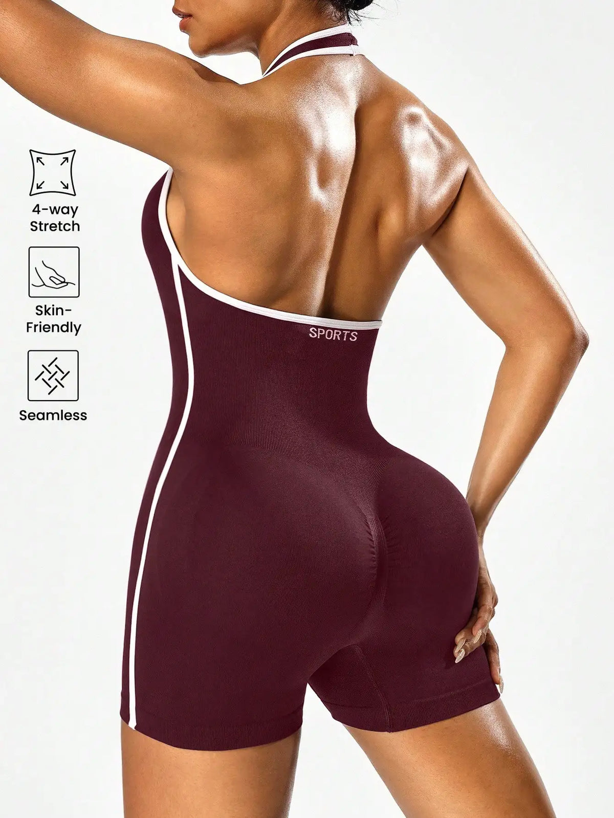 Combinaison de yoga à bandoulière avec design bloquant les couleurs, combinaison d'entraînement dos nu pour femme, vêtements d'extérieur pour le fitness transfrontalier et