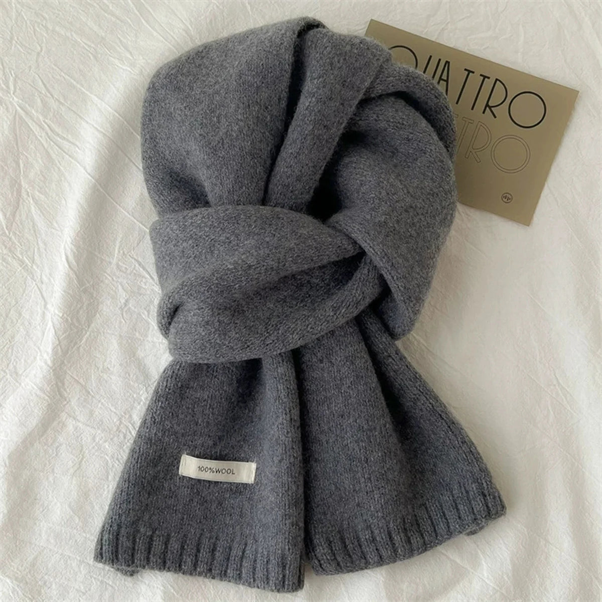 Écharpe longue tricotée 100% laine pour hommes et femmes, couleur unie, mode confortable, toutes saisons, hiver, automne, chaud, usage quotidien en plein air, 1 pièce