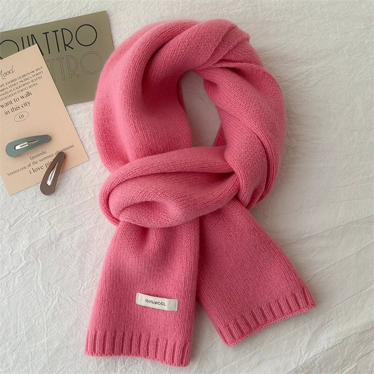 Écharpe longue tricotée 100% laine pour hommes et femmes, couleur unie, mode confortable, toutes saisons, hiver, automne, chaud, usage quotidien en plein air, 1 pièce
