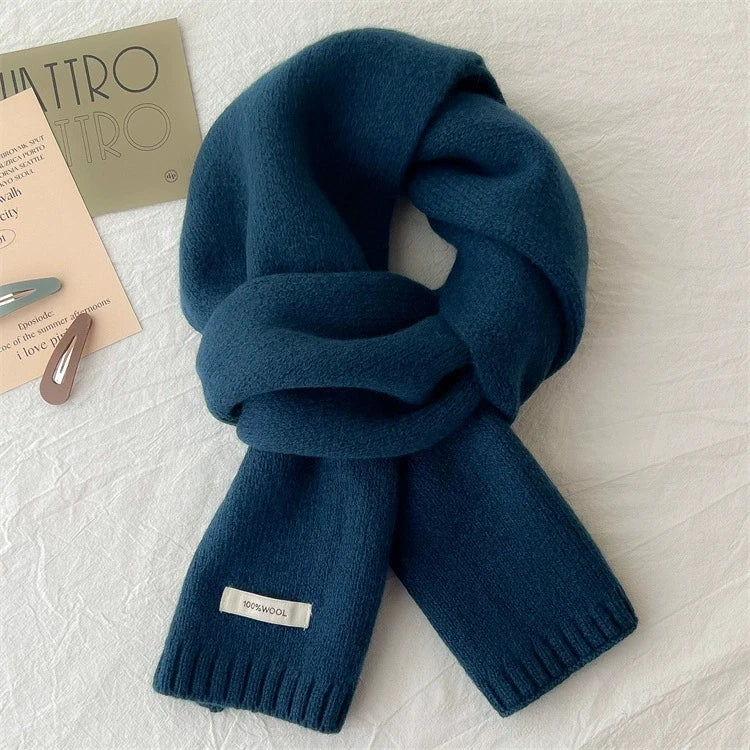 Écharpe longue tricotée 100% laine pour hommes et femmes, couleur unie, mode confortable, toutes saisons, hiver, automne, chaud, usage quotidien en plein air, 1 pièce