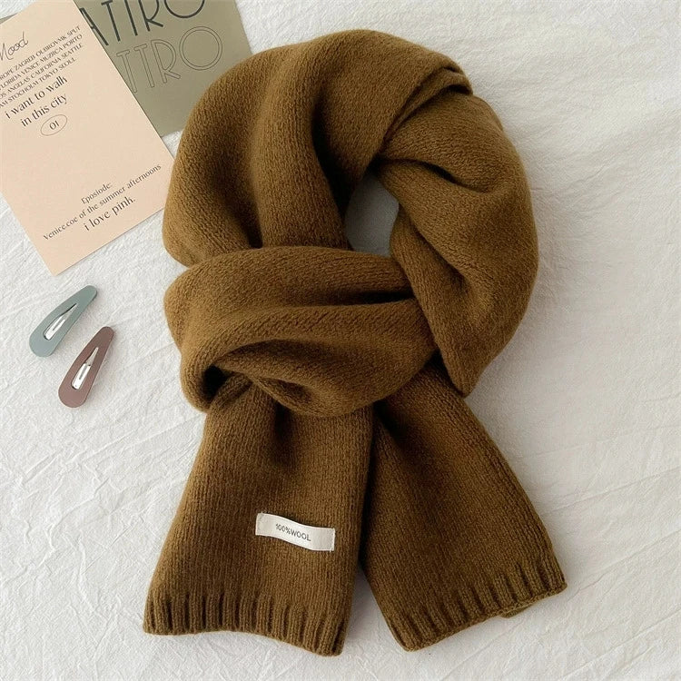 Écharpe longue tricotée 100% laine pour hommes et femmes, couleur unie, mode confortable, toutes saisons, hiver, automne, chaud, usage quotidien en plein air, 1 pièce