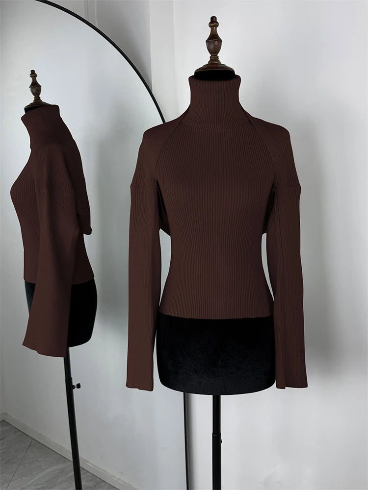 Trendix évider pull ensembles pour femmes 2025 automne nouveau à manches longues tricots châle costumes Sexy dos nu tricot débardeur 2 pièces ensemble