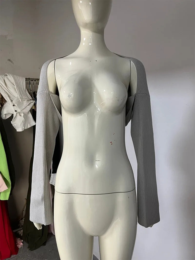 Trendix évider pull ensembles pour femmes 2025 automne nouveau à manches longues tricots châle costumes Sexy dos nu tricot débardeur 2 pièces ensemble