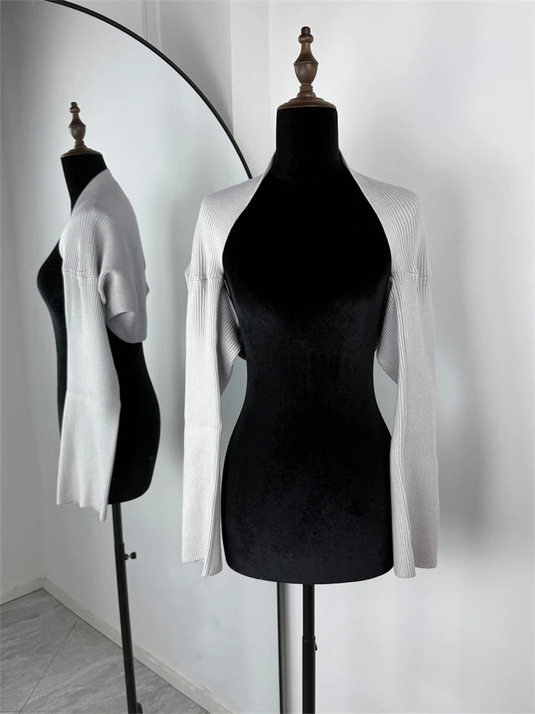 Trendix évider pull ensembles pour femmes 2025 automne nouveau à manches longues tricots châle costumes Sexy dos nu tricot débardeur 2 pièces ensemble