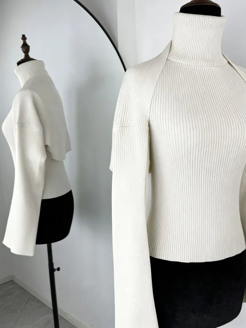 Trendix évider pull ensembles pour femmes 2025 automne nouveau à manches longues tricots châle costumes Sexy dos nu tricot débardeur 2 pièces ensemble