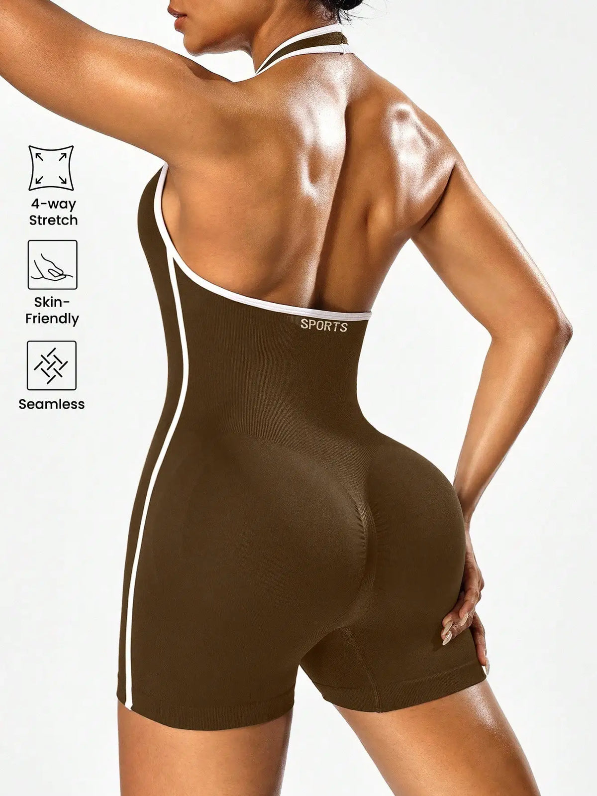 Combinaison de yoga à bandoulière avec design bloquant les couleurs, combinaison d'entraînement dos nu pour femme, vêtements d'extérieur pour le fitness transfrontalier et