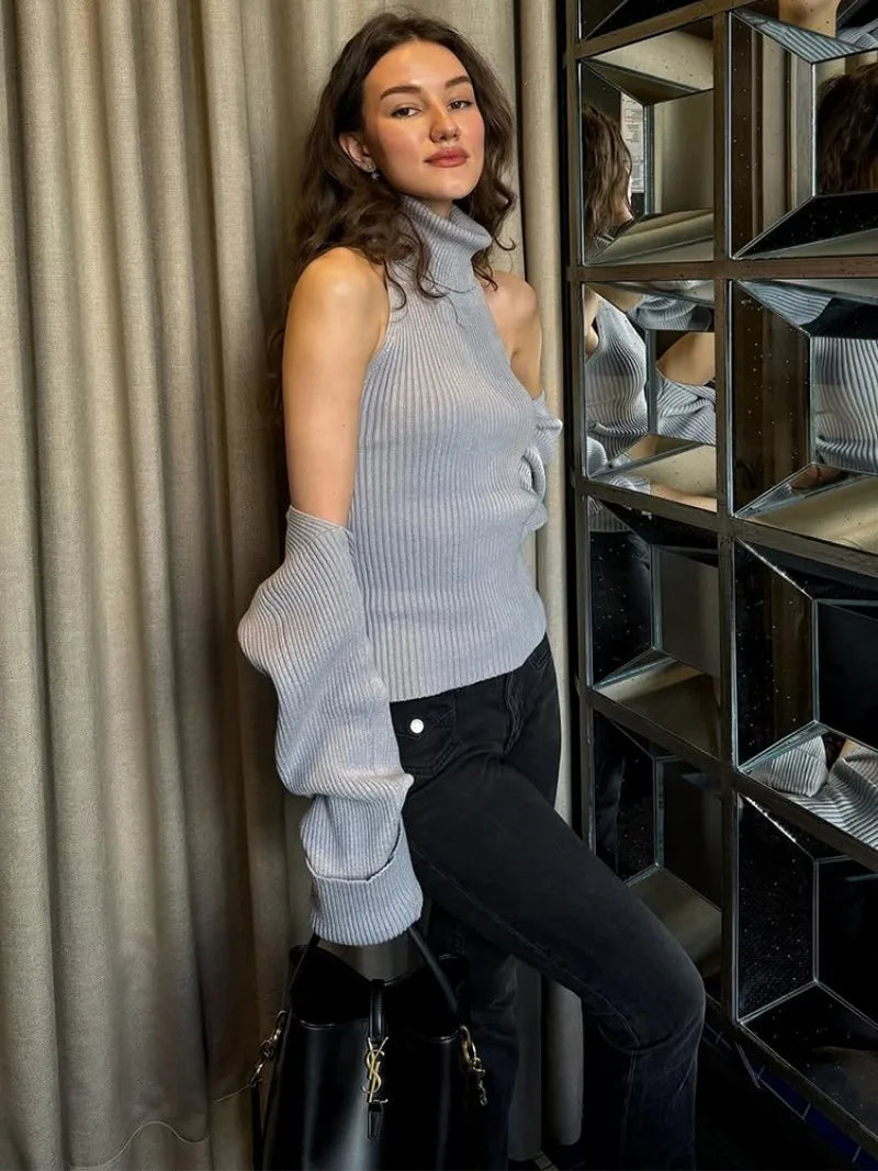 Trendix évider pull ensembles pour femmes 2025 automne nouveau à manches longues tricots châle costumes Sexy dos nu tricot débardeur 2 pièces ensemble